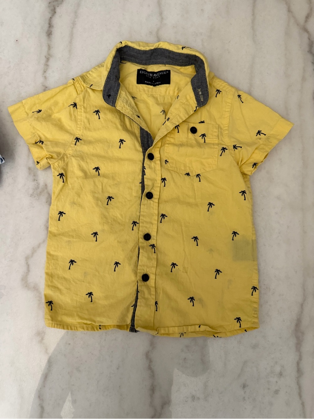 First Impressions Yellow Short-Sleeve Button-Down Shirt with Palm Print
